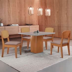 Mesa de Jantar Eloise 90cm Tampo MDF Vidro com 4 Cadeiras Copper Premium Moderna Mobília