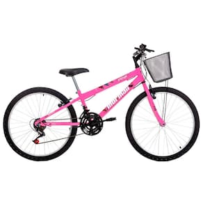 Bicicleta Aro 24 Mountain Bike com Cesto Mormaii Safira Rosa Chicle