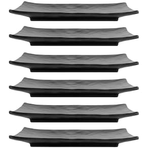 Jogo de 6 Pratos de Sushi Melamina Retangulares 20x14cm Preto Gourmet Mix Travessas para Servir