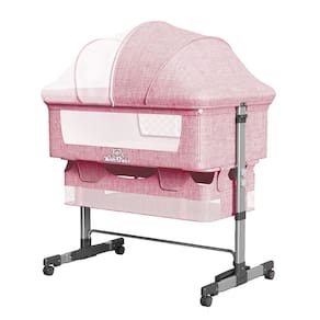 Berço de bebê Napfox Bedside Sleeper com mosquiteiro rosa