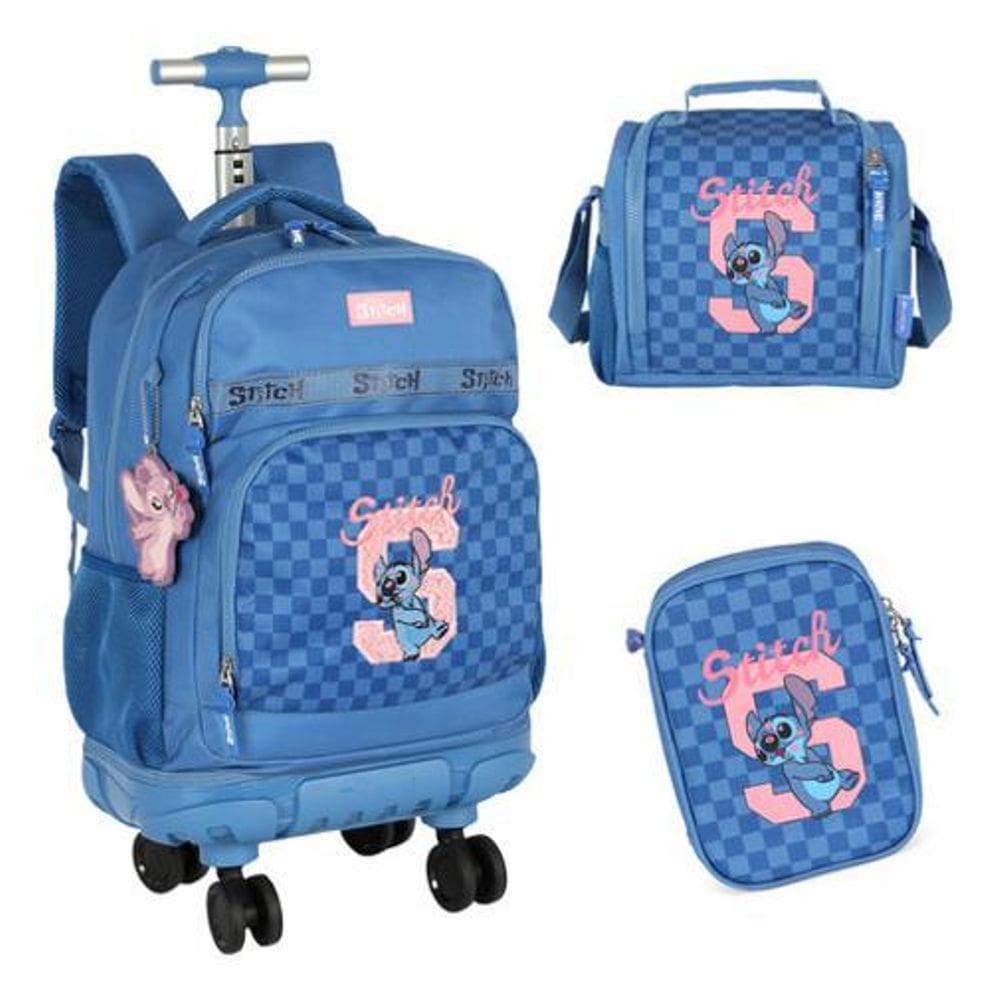Kit Mochila Com Rodinhas 360 Juvenil Stitch Disney