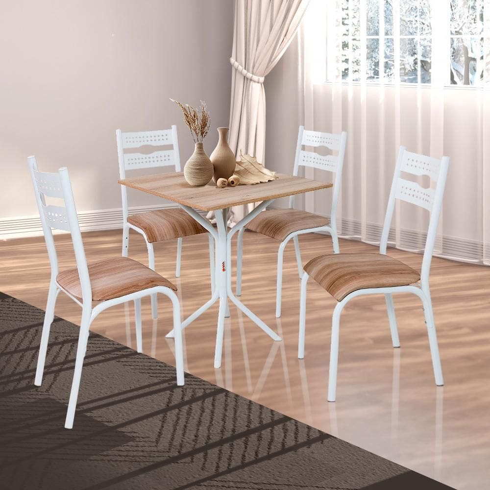 Mesa Quadrada Aço 4 Cadeiras 68cm Branco Carvalho Kemp