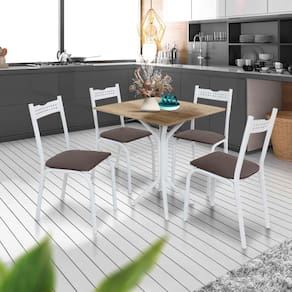 Mesa De Jantar Quadrada 4 Cadeiras Branco Carvalho Alba
