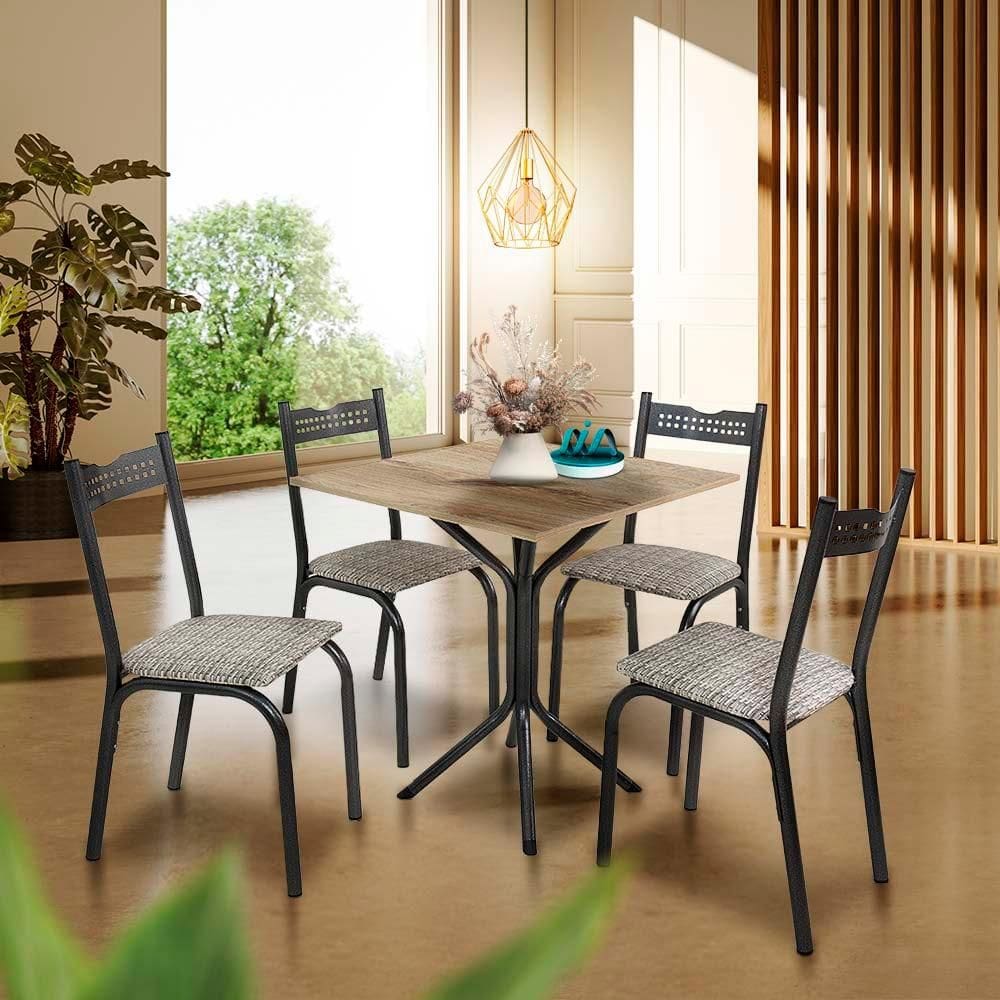 Mesa De Jantar Pequena Com 4 Cadeiras Preto Carvalho Manteiga Adel