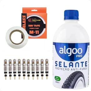 Kit Tubeless Bike Bicicleta Selante Veda Furo 500ml Algoo + Fita Aro + 10 Nucleo válvula presta