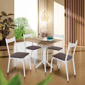 Mesa De Jantar Pequena Com 4 Cadeiras Branco Carvalho Adel