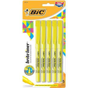 Marcadores BIC Brite Liner Chisel Point Yellow, pacote com 5