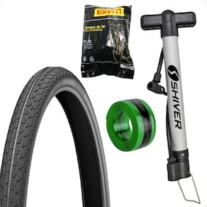 Pneu bicicleta Levorin Vereda aro 26 x 1.1 / 2x2 + camara pirelli + Bomba Shiver + Fita anti furo