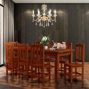 Conjunto Mesa De Jantar Com 8 Cadeiras Madeira Maciça 200cm Castanho Santana