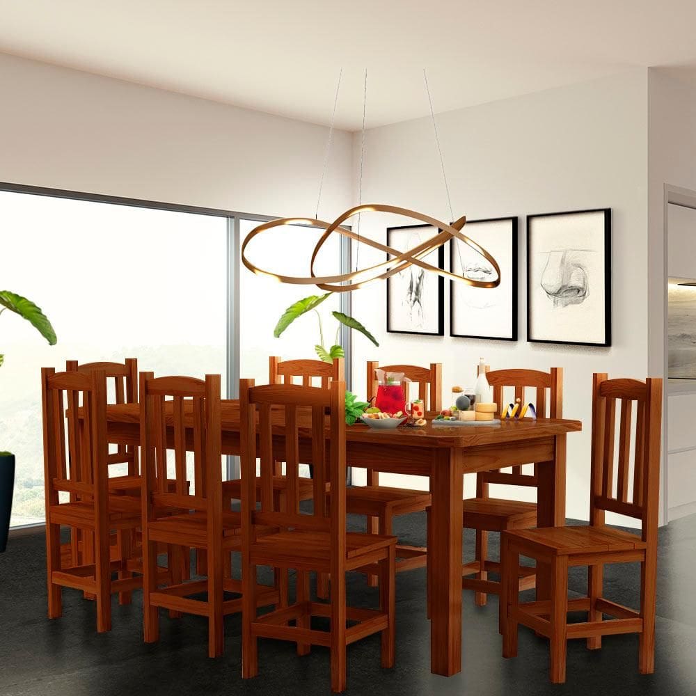 Conjunto Sala De Jantar Mesa E 8 Cadeiras Madeira Maciça 200 x 88 cm Castanho Sil