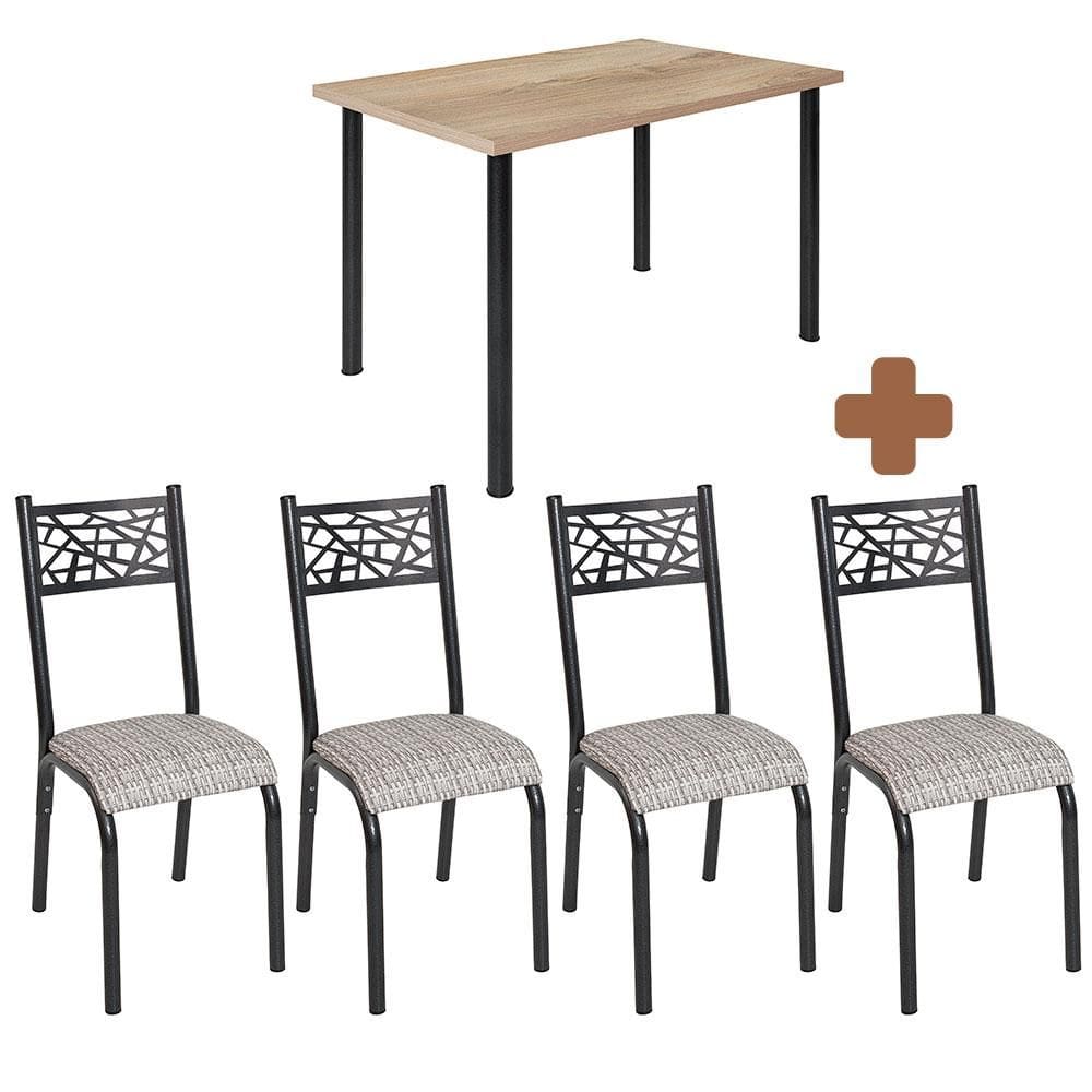 Mesa De Aço Com 4 Cadeiras Em Aço Preto Carvalho Com Estofado Manteiga Zaim
