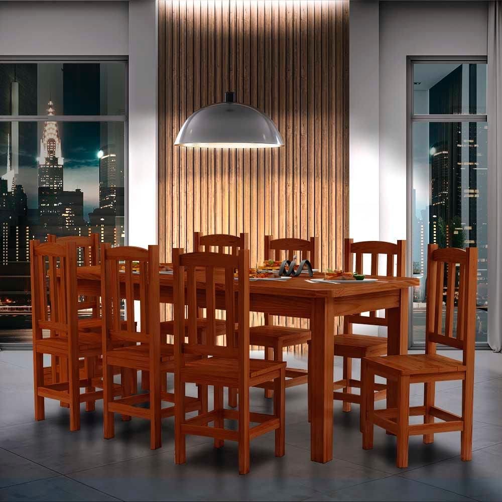 Mesa Retangular Com 8 Cadeiras Madeira Maciça 200 x 88 Castanho Solace