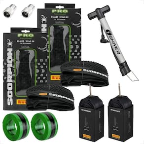 PAR Pneu Pirelli Scorpion aro 29 x 2.20 PAR Camara sportube Adaptador Valvula Fita anti furo Bomba