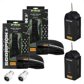 Par Pneu Pirelli Scorpion Aro 29 x 2.20 Kevlar Sem arame Cravudo Mtb + Par Camara Pirelli Adaptador
