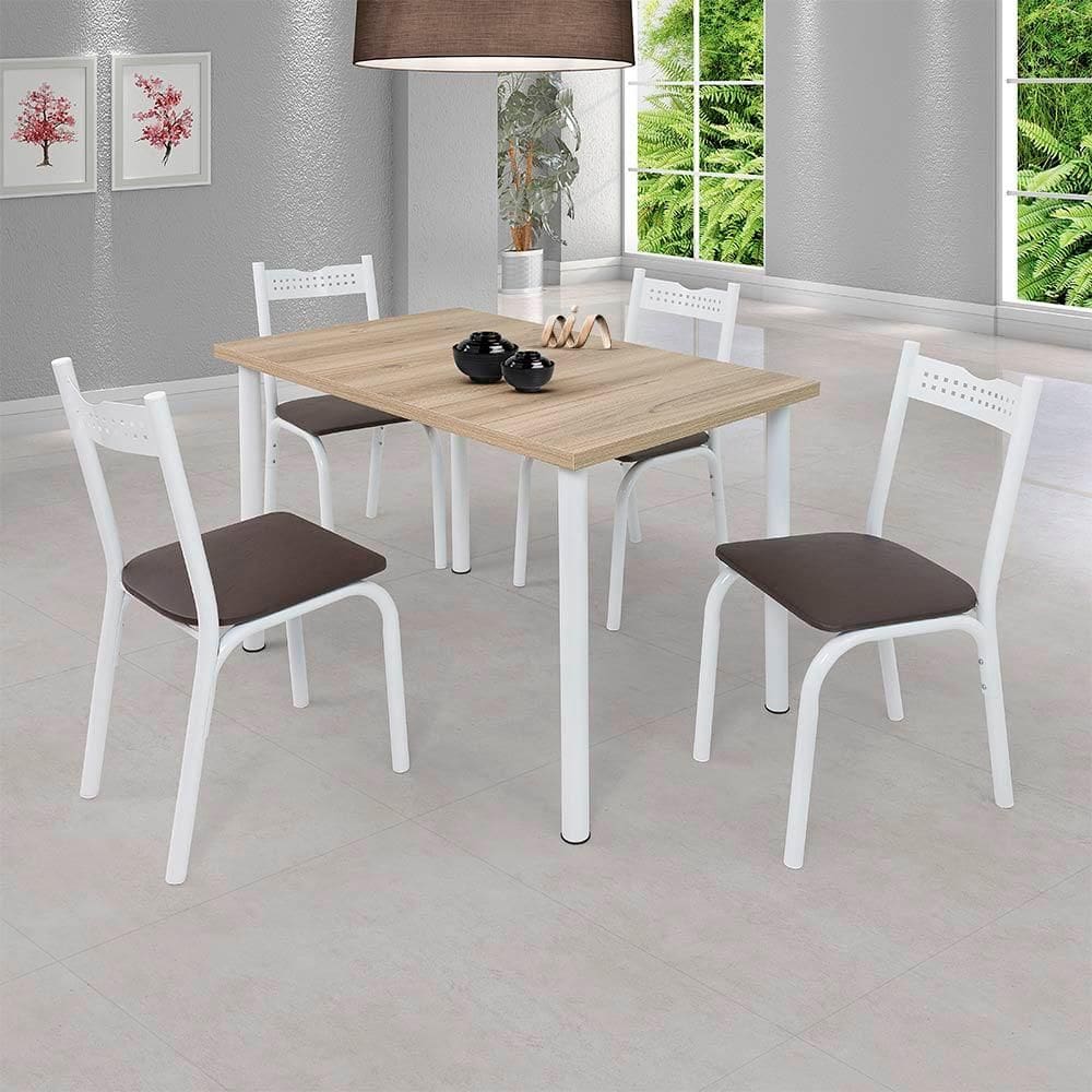 Mesa Com 4 Cadeiras Para Cozinha 110 cm Branco Carvalho Ana Ciplafe