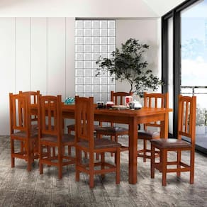 Mesa Madeira Maciça MDP Com 8 Cadeiras Estofadas 200 x 88 Castanho Serene JM Móveis