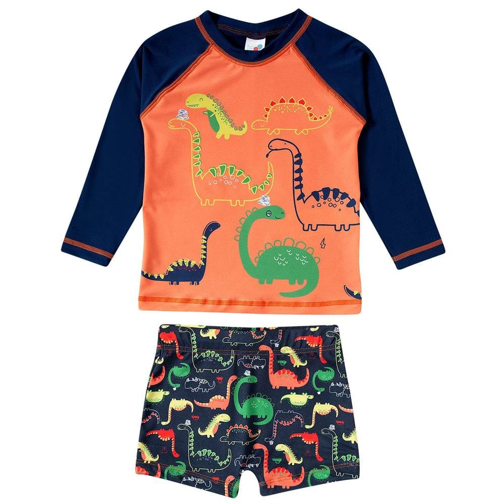 Conjunto Praia Infantil Proteção UV 50+ Dinossauros Marinho Tip Top