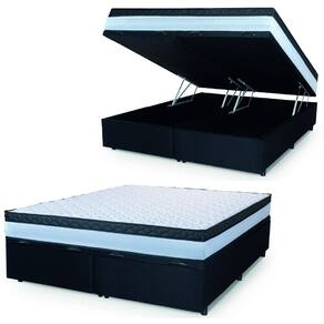 Cama Box Baú Casal King Colchão Com Molas Ensacadas 193x203x63cm Dunas Branco/Preto Hellen