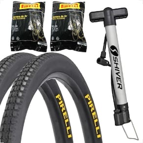 Par Pneu 26 X 1.1 / 2X2 Primor Pirelli + Par Camara Bicicleta Bike + Bomba De Ar Manual Shiver