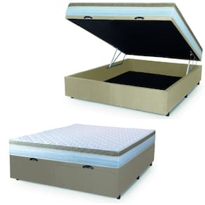 Cama Box Baú Casal Colchão Com Molas Ensacadas 138x188x63cm Dunas Branco/Bege Hellen