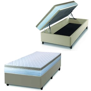 Cama Box Baú Solteiro Colchão Com Molas Ensacadas 88x188x63cm Dunas Branco/Bege Hellen