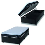 Cama Box Baú Solteiro Colchão Com Molas Ensacadas City Pillow Top 88x188x64cm Preto/Branco Hellen