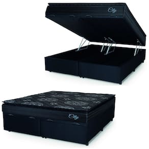 Cama Box Baú Casal King Colchão Com Molas Ensacadas City Pillow Top 193x203x64cm Preto Hellen