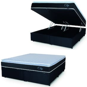 Cama Box Baú Casal Queen Colchão C/ Molas Ensacadas City Pillow Top 158x198x64cm Preto/Branco Hellen