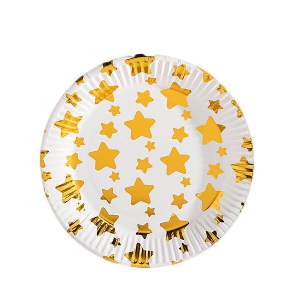 Kit 10 Pratos Sobremesa 18Cm Descartáveis Papel Estrela