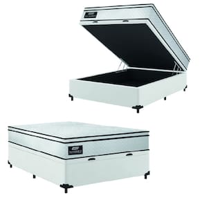 Cama Box Baú Casal Gazin Colchão Molas Ensacadas 138x188x65cm New Branco
