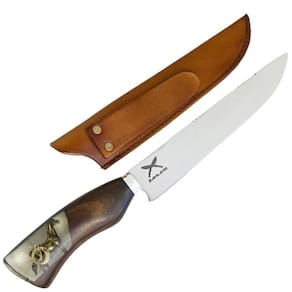 Faca Churrasco Artesanal Inox 8` Cabo Híbrido Madeira Resina Corte Premium