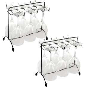 Kit 2 Suportes Porta Taças de Vinho Preto 16x27cm Aramado de Mesa Bancada