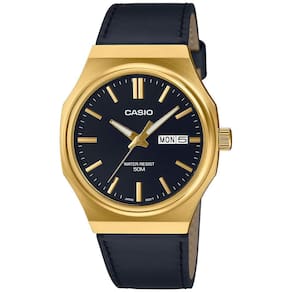 Relógio CASIO masculino dourado couro preto MTP-E735GL-1AVDF