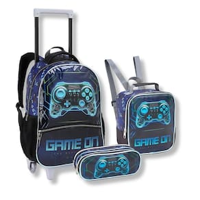 Kit Mochila Rodas Lancheira Térmica Estojo Game On Meninos