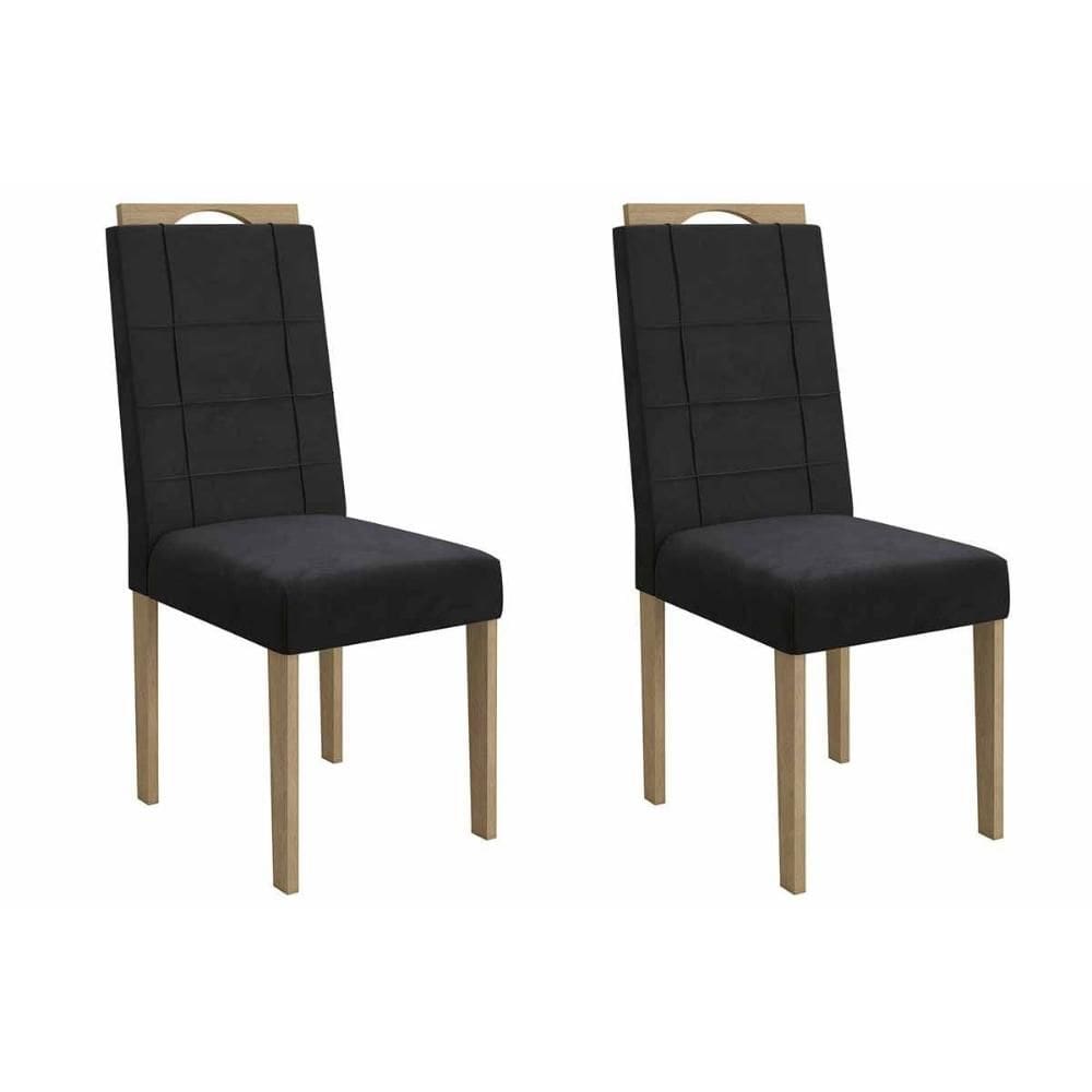 Cadeira Sala de Jantar Flora 2CAD161 Madeirado Kit 2 Un Carvalho/Suede Preto - Kappesberg