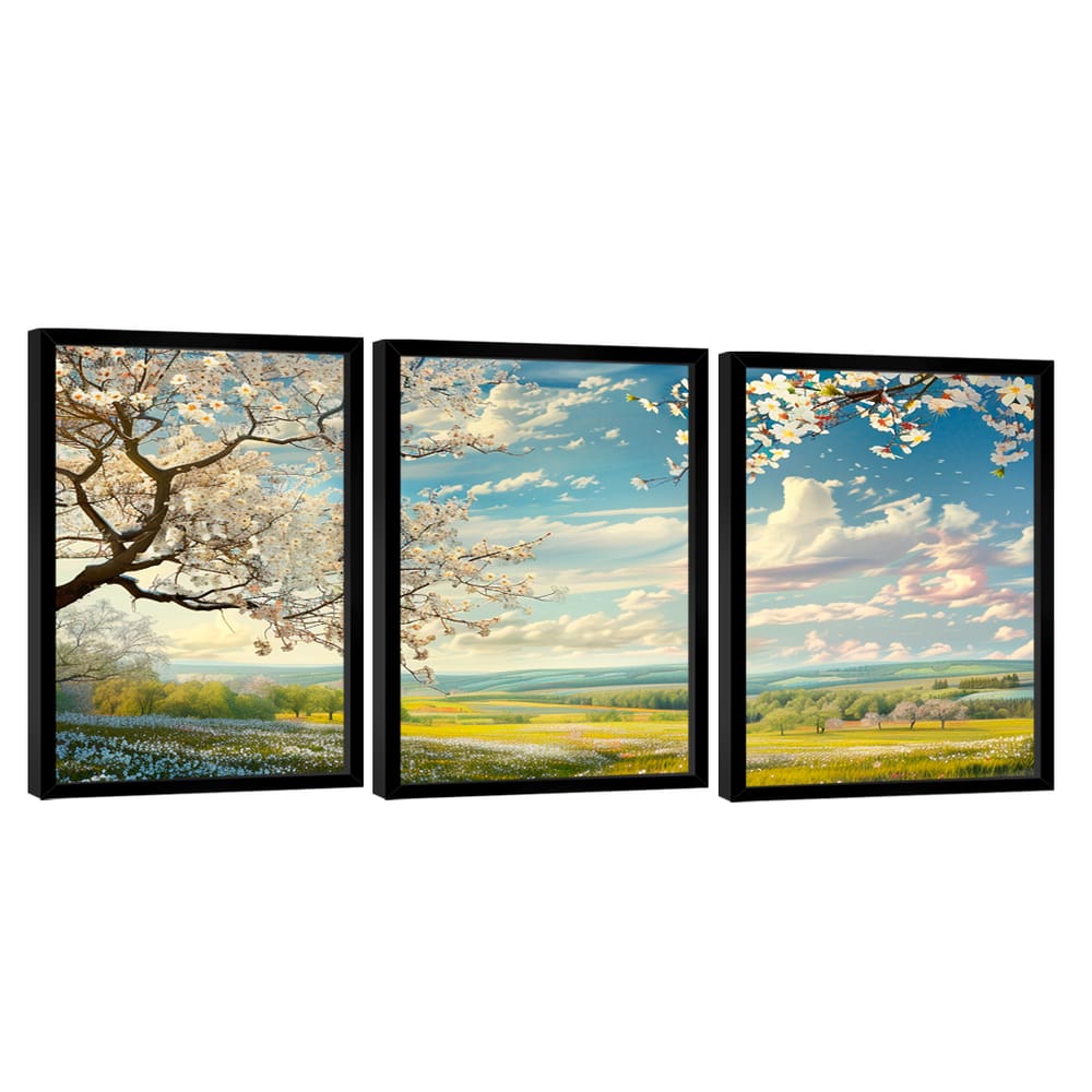 Quadro Decorativo Trio Paisagem Branca 3 Peças