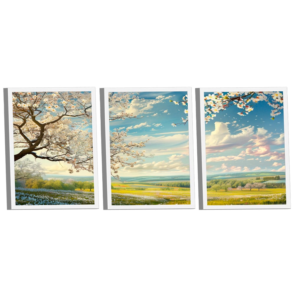 Quadro Decorativo Trio Paisagem Branca 3 Peças