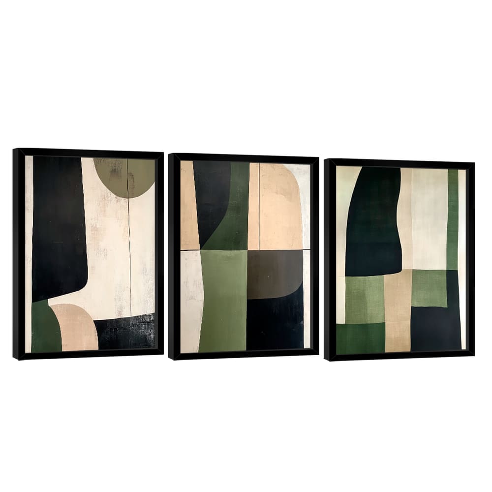 Quadro Decorativo Abstrato Geométrico Verde e Preto