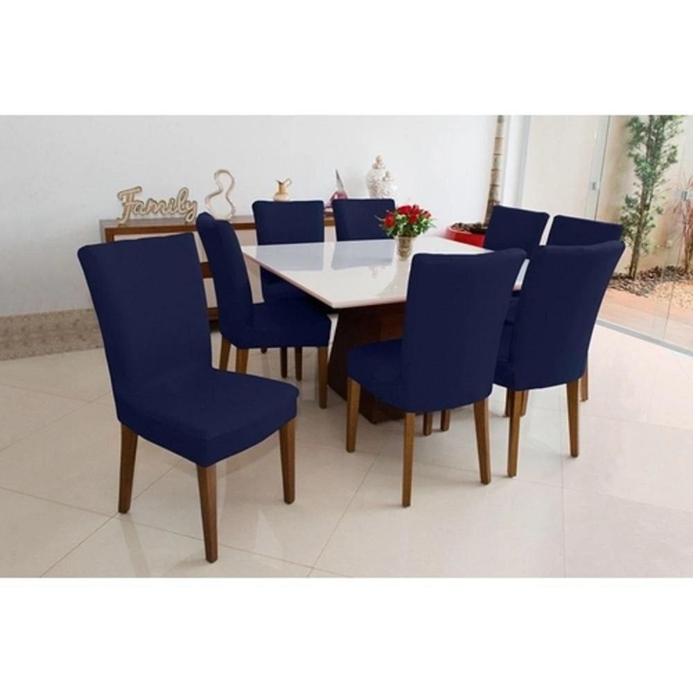 Capa Para Cadeira Lisa Kit 8 Lugares Malha - Azul Marinho