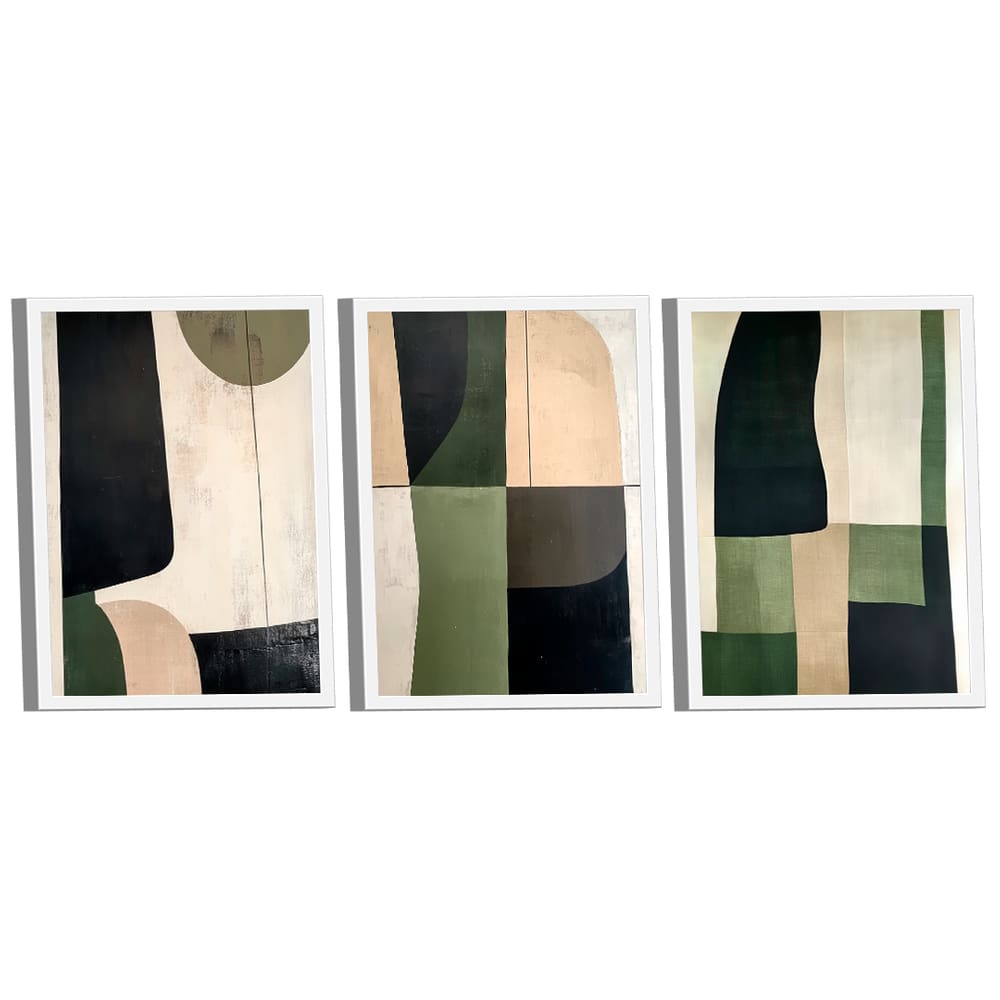 Quadro Decorativo Abstrato Geométrico Verde e Preto
