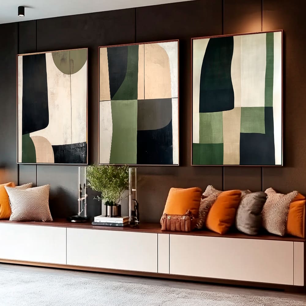 Quadro Decorativo Abstrato Geométrico Verde e Preto