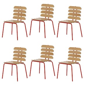 Conjunto 6 Cadeiras Base Tubular Fixa Reno Vermelho/Marrom