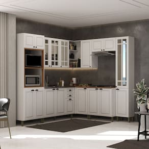 Cozinha Completa de Canto com Vidro sem Tampo Paris Branco