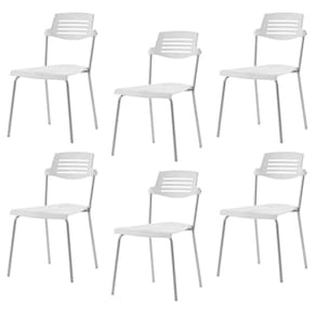 Conjunto 6 Cadeiras Base Tubular Fixa Clean Prata/Branco