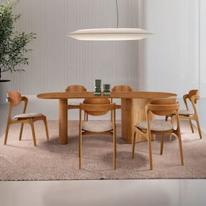 Conjunto Mesa 180cm X 80cm Tampo Mdf Canto Copo 6 Cadeiras Celeste Milano / Imbuia Natural