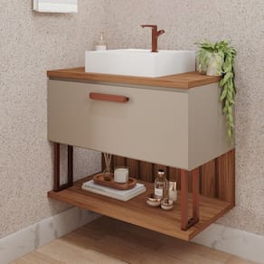 Gabinete Suspenso com Cuba 80,3cm X 73cm Mari Espresso Móveis Cappuccino