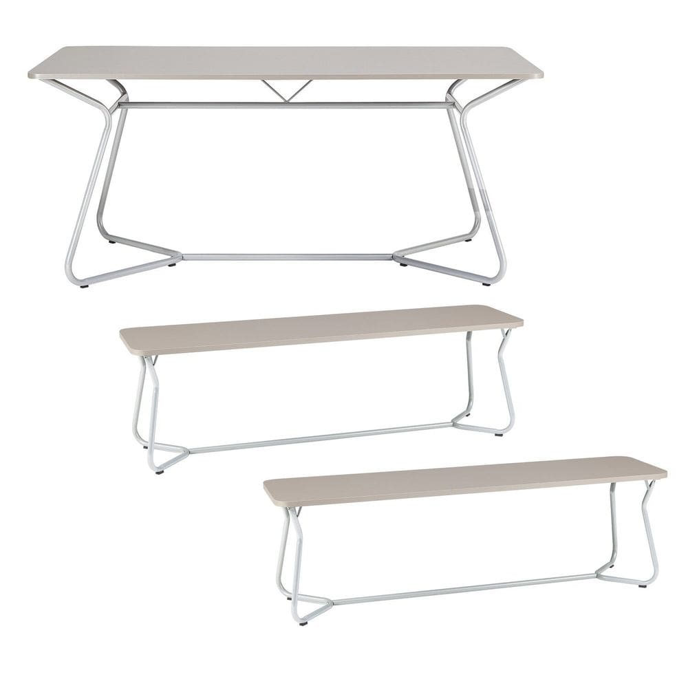 Conjunto Mesa Retangular 180cm X 75,5cm com 2 Bancos Varetas Cromado/Branco