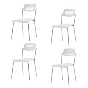 Conjunto 4 Cadeiras Base Tubular Fixa Clean Prata/Branco