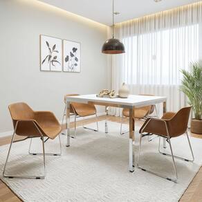 Conjunto Mesa de Jantar Retangular 120cm X 75cm com 4 Cadeiras Lodelô Cromado Branco/Cromado Serragem
