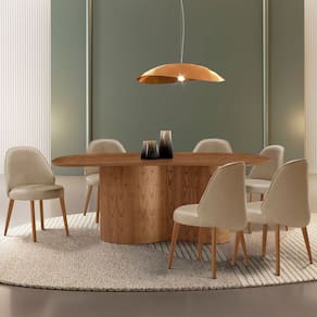Mesa de Jantar 180cm X 80cm Madeira Tampo Laminado Orgânico com 6 Cadeiras Ester Turim / Imbuia Natural